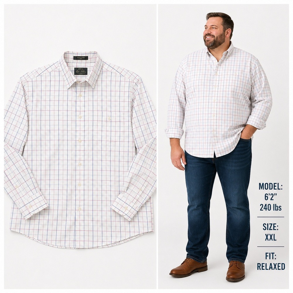 Orvis Signature Collection Mens XXL White Tattersall Check Cotton Shirt Relaxed